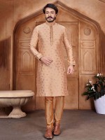 Light Brown Jacquard Silk Kurta Pajama